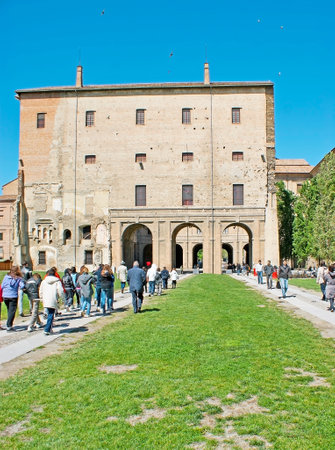 PARMA, ITALY - APRIL 24, 2012: The complex of Pilotta Palace on Pace Square is one of the main city landmarks, including the museums, art gallery and theatre, on April 24 in Parma.のeditorial素材