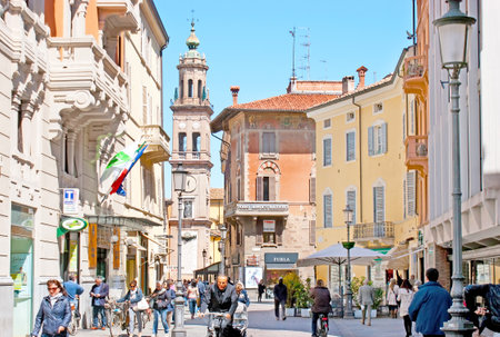 PARMA, ITALY - APRIL 24, 2012: The shopping Cavour street with the numerous historic mansions and...