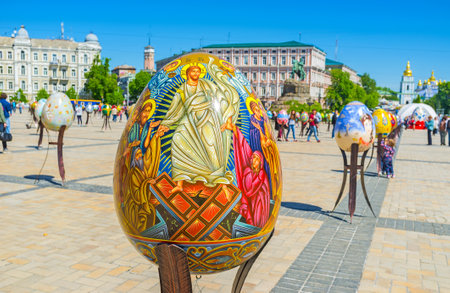 Painting of the Bible story is one of the most popular theme of Easter eggs, Kiev, Ukraineのeditorial素材