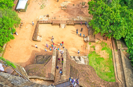 SIGIRIYA, SRI LANKA - NOVEMBER 27, 2016: The Lion's Gate and the Middle Terrace of Sigiriya Fortress from the top of the Rock, on November 27 in Sigiriya.のeditorial素材