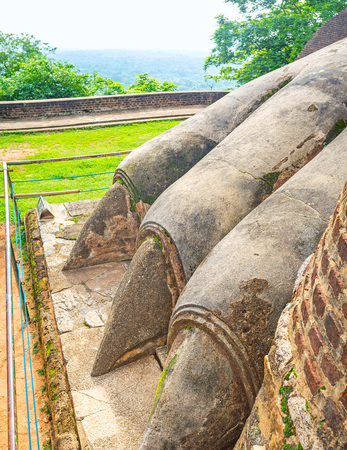 The ancient stone lion's paw at the Lion's Gate of Sigiriya Fortress, Sri Lanka.の写真素材