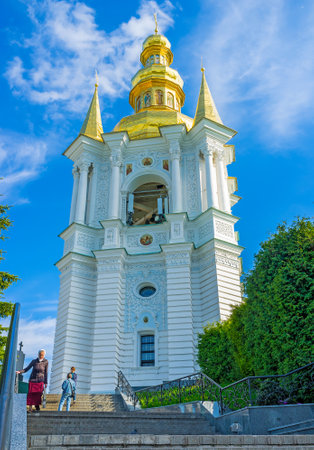 KIEV, UKRAINE - MAY 1, 2015:  The huge bell tower of Church of the Nativity of the Mother of the God in Kiev Pechersk Lavra, on May 1 in Kiev.のeditorial素材