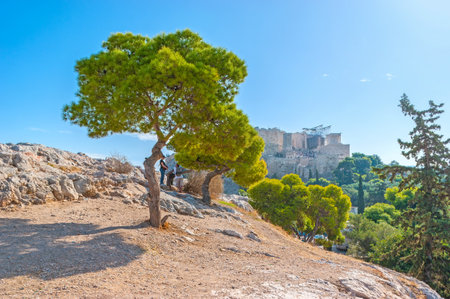 ATHENS, GREECE - OCTOBER 12, 2013: The view on Parthenon from the Areopagus Hill, on October 12 in Athens.のeditorial素材