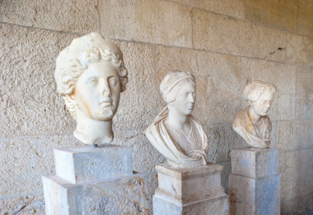 ATHENS, GREECE - OCTOBER 12, 2013: Stoa of Attalos museum boasts wide range of marble busts  ancient period, on October 12 in Athensのeditorial素材