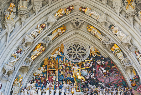 The main entrance portal of the Munster Cathedral decorated with the Last Judgement sculptural...