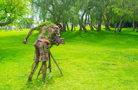 ANTALYA, TURKEY - MAY 6, 2017: The sculpture of the cameraman in park of Cam Piramit Exhibition Center, on May 6 in Antalya.のeditorial素材