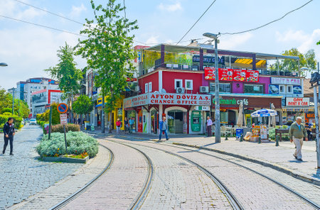 ANTALYA, TURKEY - MAY 6, 2017: The tourist neighborhoods in the city center are full of the different cafes and taverns, offering local cuisine, on May 6 in Antalya.のeditorial素材