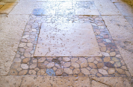 DEMRE, TURKEY - MAY 7, 2017: Floors in the corridors of St Nicholas Church decorated with geometrical pattered mosaics, on May 7 in Demreのeditorial素材