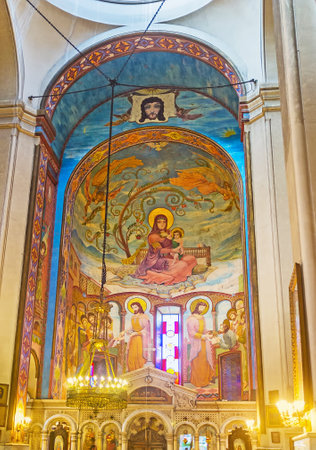 TBILISI, GEORGIA - JUNE 2, 2016: The prayer hall of Orthodox Kashveti Church of St George, the apse...
