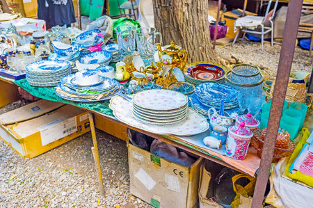 TBILISI, GEORGIA - JUNE 6, 2016: The Flea Market next to the Dry Bridge is famous for the interesting goods of Soviet times and many antique pieces, on June 6 in Tbilisi.のeditorial素材