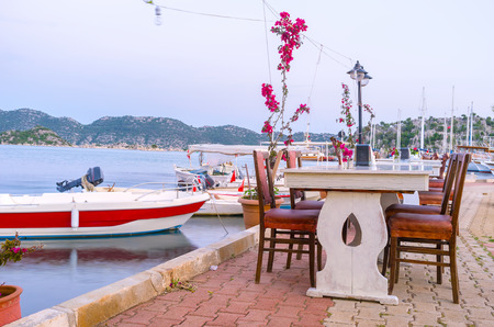 The best way to spent the evening in turkish riviera is to go to restaurant and have a tasty supper, Kekova, Turkeyの写真素材