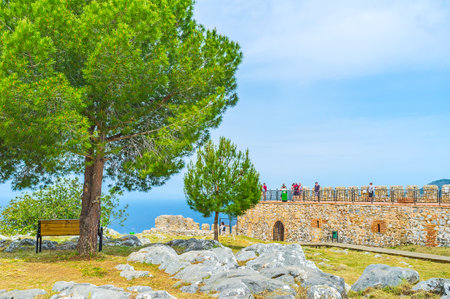 ALANYA, TURKEY - MAY 9, 2017: The old Castle, located on the hilltop on Alanya peninsula is the most popular landmark of resort, on May 9 in Alanya.のeditorial素材