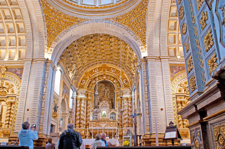 NAZARE, PORTUGAL - APRIL 30, 2012: The splendid prayer hall of Cathedral of Our Lady, decorated with...