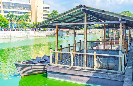 COLOMBO, SRI LANKA - DECEMBER 7, 2016: The tourist boats in Pettah Floating Market on Beira lake are the perfect choice to relax and enjoy the trip, on December 7 in Colombo.のeditorial素材