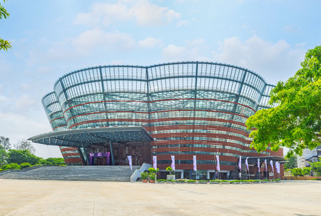 COLOMBO, SRI LANKA - DECEMBER 7, 2016: Nelum Pokuna Theater Complex is unusual modern building, inspired by the medieval Lotus Pond in Polonnaruwa and built with help of Chinese Government, on December 7 in Colombo.のeditorial素材