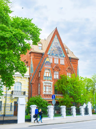 The former revenue house, called Pertsov House is a fine example of art nouveau style in Moscow, Russiaのeditorial素材