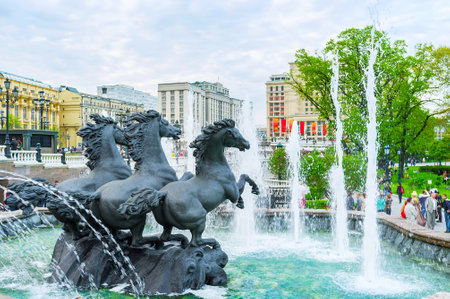 MOSCOW, RUSSIA - MAY 11, 2015: Fountain Geyser is the main fountain in the city located on Alexander...