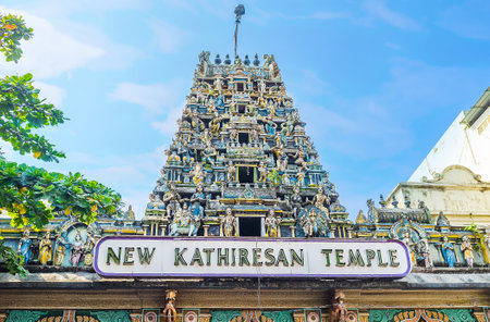 The complex Gopuram Tower of New Kathiresan Hindu Temple in Pettah district of Colombo, Sri Lanka.のeditorial素材