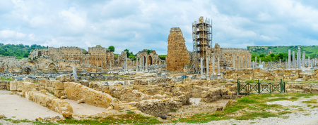 Panorama of Perge archaeological siteの写真素材
