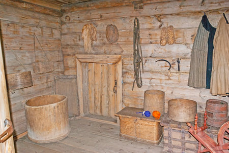 SUZDAL, RUSSIA - JULY 1, 2013: Wooden Architecture and Peasant life museum offers to visit historic residential houses with recreated interior, on July 1 in Suzdal.のeditorial素材