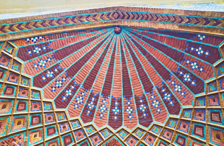 The decorative elements of the central portal of Tehran Grand Bazaar with traditional geometric patterns, Iran.のeditorial素材