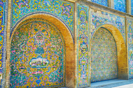 TEHRAN, IRAN - OCTOBER 11, 2017: The exteriors of Golestan Palace are famous for the splendor tiled patterns and pictures in traditional Persian style, on October 11 in Tehran.のeditorial素材