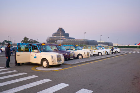BINA, AZERBAIJAN - OCTOBER 9, 2017: London cabs taxis in Heydar Aliyev Airport are the most comfortable way to go to Baku, on October 9 in Binaのeditorial素材