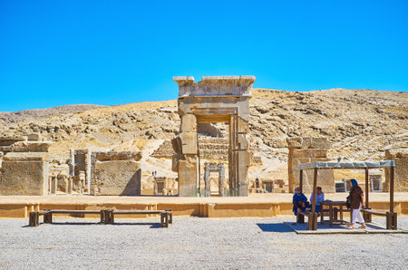 PERSEPOLIS, IRAN - OCTOBER 13, 2017: The archaeological site of Persepolis with preserved...