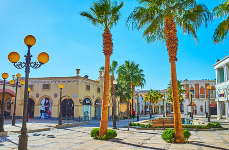 SHARM EL SHEIKH, EGYPT- DECEMBER 15, 2017: Italian style shopping quarter Il Mercato is the famous tourist location, located in city center, on December 15 in Sharm El Sheikh.のeditorial素材
