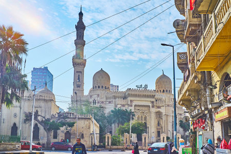 ALEXANDRIA, EGYPT - DECEMBER 17, 2017:  Abu al-Abbas al-Mursi mosque is the notable landmark of the city, located next to the Corniche promenade, on December 17 in Alexandria.のeditorial素材