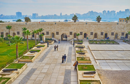 ALEXANDRIA, EGYPT - DECEMBER 17, 2017:  The view from the Castle walls of Qaitbay Fort on its...