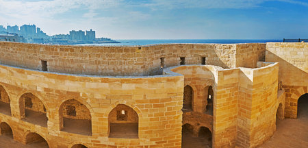 The ruins of medieval soldier barracks and food warehouses of Qaitbay Fort, Alexandria, Egypt.のeditorial素材