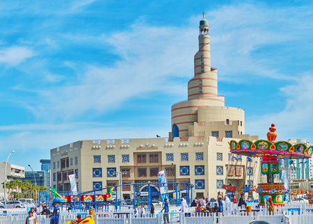 DOHA, QATAR - FEBRUARY 13, 2018: Amusement park in old town is perfect place for kids, offering many...