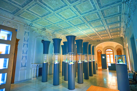 TEHRAN, IRAN - OCTOBER 24, 2017: The exhibition hall of Glass and Ceramic Museum with collection of ancient glass and clay works, on October 24 in Tehran.のeditorial素材