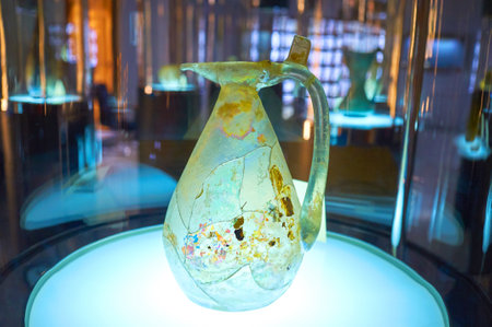 TEHRAN, IRAN - OCTOBER 24, 2017: The beautiful old translucent jar is one of the most unusual object in Glass and Ceramic Museum, on October 24 in Tehran.のeditorial素材
