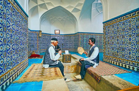 KERMAN, IRAN - OCTOBER 15, 2017: Hammam-e Ganjali Khan bathhouse nowadays serves as museum with preserved historical interiors and artifacts, on October 15 in Kerman.のeditorial素材