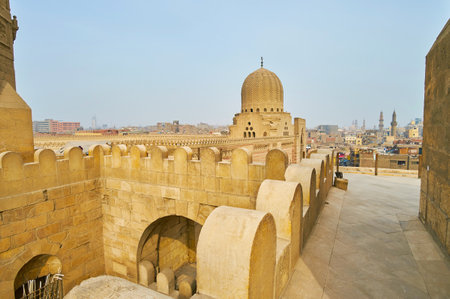 The battlements on the top of scenic meideval Bab Zuwayla Gate, located adjacent to the Sultan...