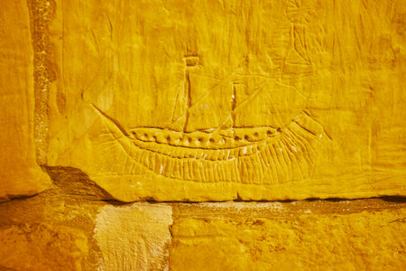VICTORIA, MALTA - JUNE 15, 2018: The medieval art on the wall of the cell in Old Prison of Rabat Citadel - the etched ship, created by some prisonner, on June 15 in Victoria.のeditorial素材