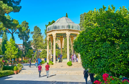 SHIRAZ, IRAN - OCTOBER 13, 2017: The lush greenery of Mussala Gardens is perfect for the daily walks and enjoy the poems of Hafez after visiting his Mausoleum, on October 13 in Shiraz.のeditorial素材