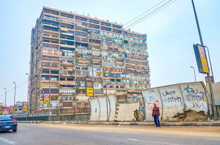 CAIRO, EGYPT - DECEMBER 20, 2017: The residential neighborhood in suburb of Cairo with shabby...