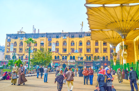 CAIRO, EGYPT - DECEMBER 20, 2017: Activity at Midan Hussein Square, one of the central areas in islamic district of the city, on December 20 in Cairo.のeditorial素材