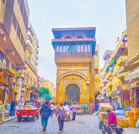 CAIRO, EGYPT - DECEMBER 20, 2017: The Sabil-Kuttab of Katkhuda is a pearl of Ottoman and Mamluk architecture, located in Al-Muizz street, on December 20 in Cairo.のeditorial素材