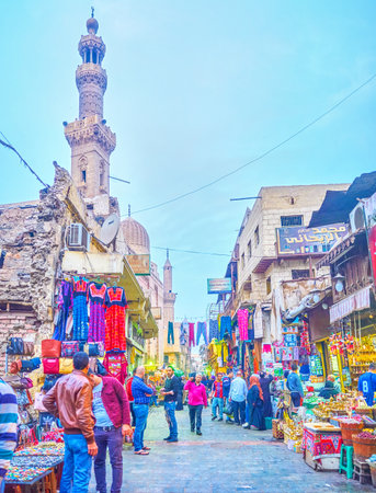 CAIRO, EGYPT - DECEMBER 20, 2017: Khan El-Khalili market is the biggest market in the city that surround historical landmarks of Islamic district, on December 20 in Cairo.のeditorial素材