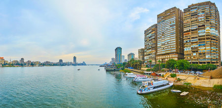 CAIRO, EGYPT - DECEMBER 19, 2017: Walk the wide Cairo University Bridge between Giza city and Rhoda...
