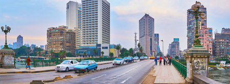 GIZA, EGYPT - DECEMBER 19, 2017: Panorama of El-Galaa bridge and high-rises of Al Doqi neighborhood...