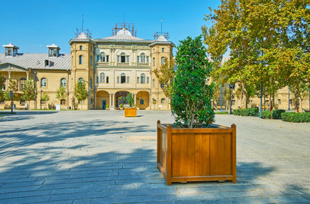 The facae of the old edifice of Tehran University of Art, located in Bagh-e Melli quarter, Iran.のeditorial素材