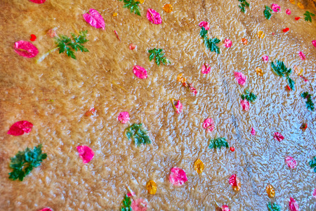 The close-up of the raw Shan paper, consisting only from natural eco materials - mulberry tree dough, flower petals and leaves, Pindaya, Myanmar.の写真素材