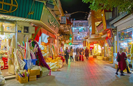 TEHRAN, IRAN - OCTOBER 10, 2017: The different stores of Lalehzar street market wait the clients...