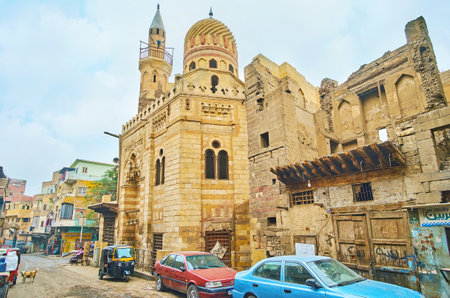 CAIRO, EGYPT - DECEMBER 22, 2017: The scenic medieval mosque of Prince Aytmish El Bagassi with...