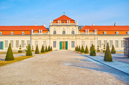 VIENNA, AUSTRIA - FEBRUARY 18, 2019: The beautiful Lower Belvedere Palace is a fine example of former Vienna Baroque style in architecture, on February 18 in Viennaのeditorial素材